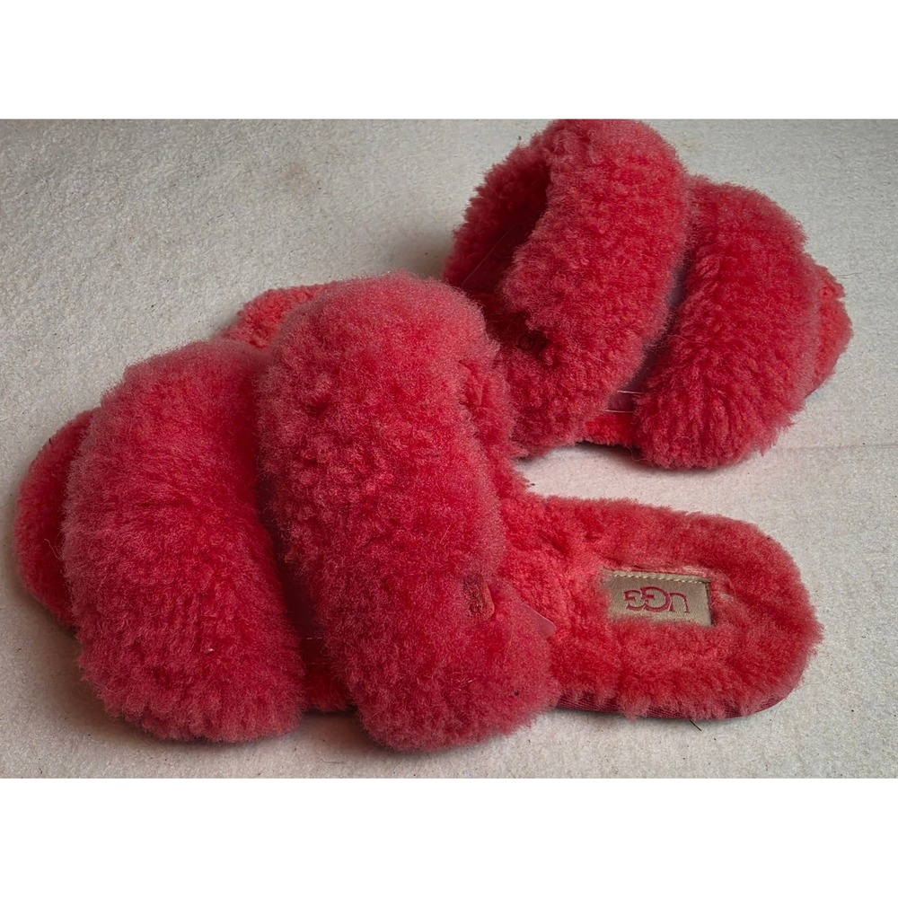 UGG Fluffita Pink Sheepskin Slide Platform Sandals Womens 10 1123576